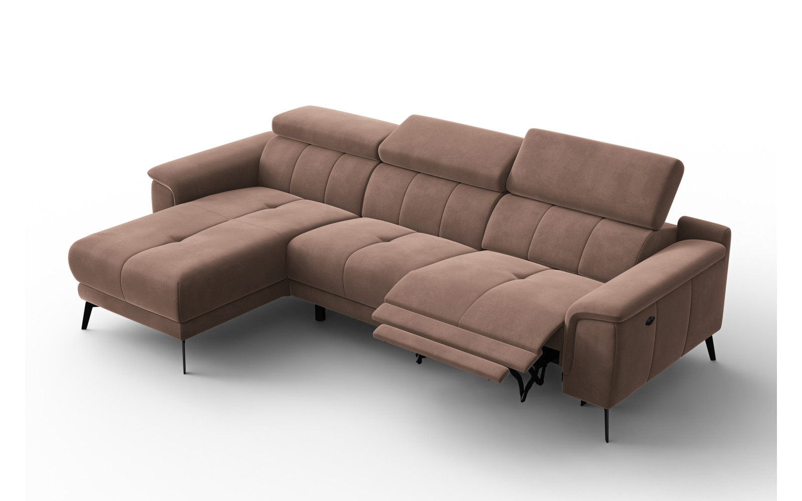 Canapé d'angle relax 4 places gauche FIERO, tissu velours marron