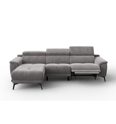 Canapé d'angle relax 4 places gauche FIERO, tissu velours gris foncé