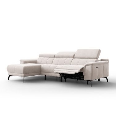 Canapé d'angle relax 4 places gauche FIERO, tissu velours beige
