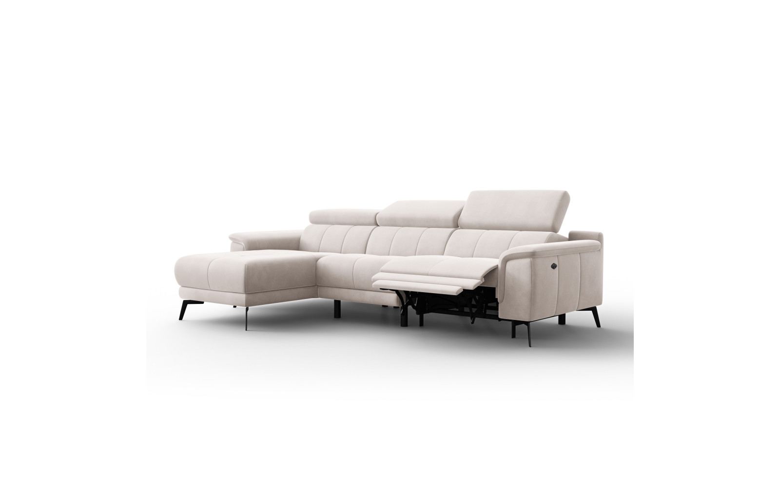 Canapé d'angle relax 4 places gauche FIERO, tissu velours beige