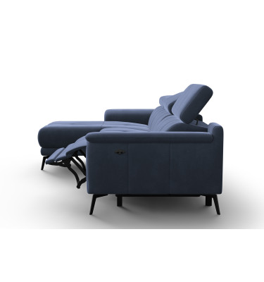 Canapé d'angle relax 4 places gauche FIERO, tissu velours bleu marine