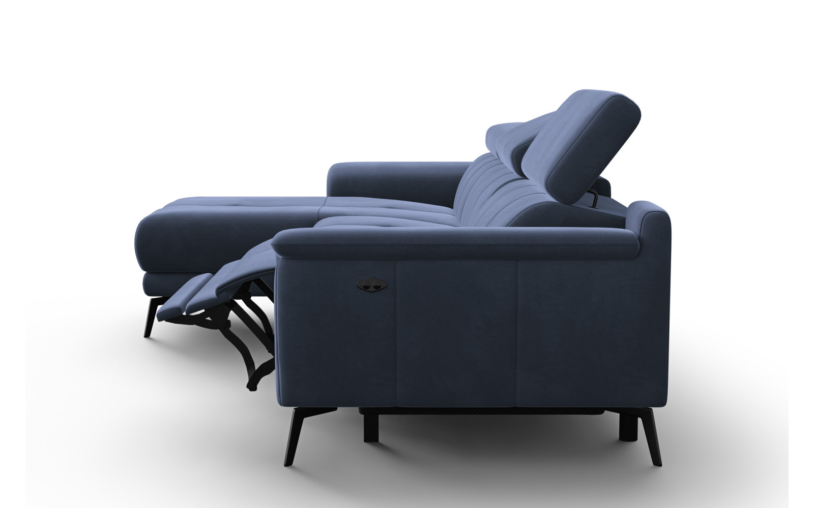 Canapé d'angle relax 4 places gauche FIERO, tissu velours bleu marine
