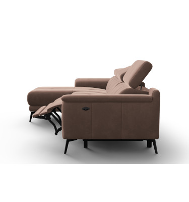Canapé d'angle relax 4 places gauche FIERO, tissu velours marron