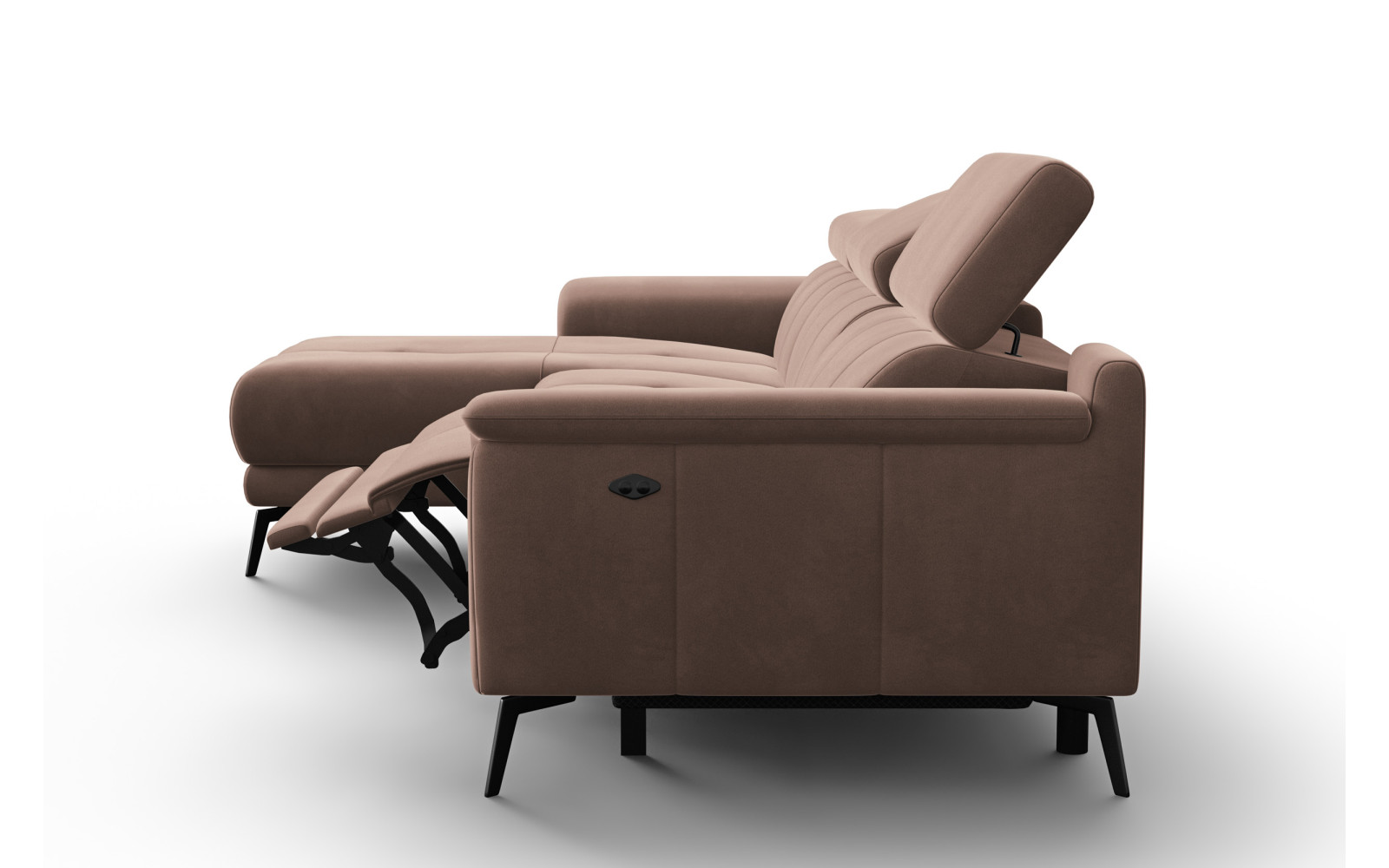 Canapé d'angle relax 4 places gauche FIERO, tissu velours marron