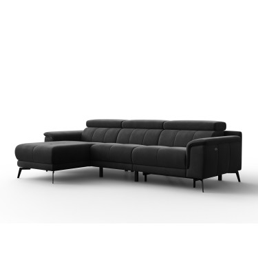 Canapé d'angle relax 4 places gauche FIERO, tissu velours noir