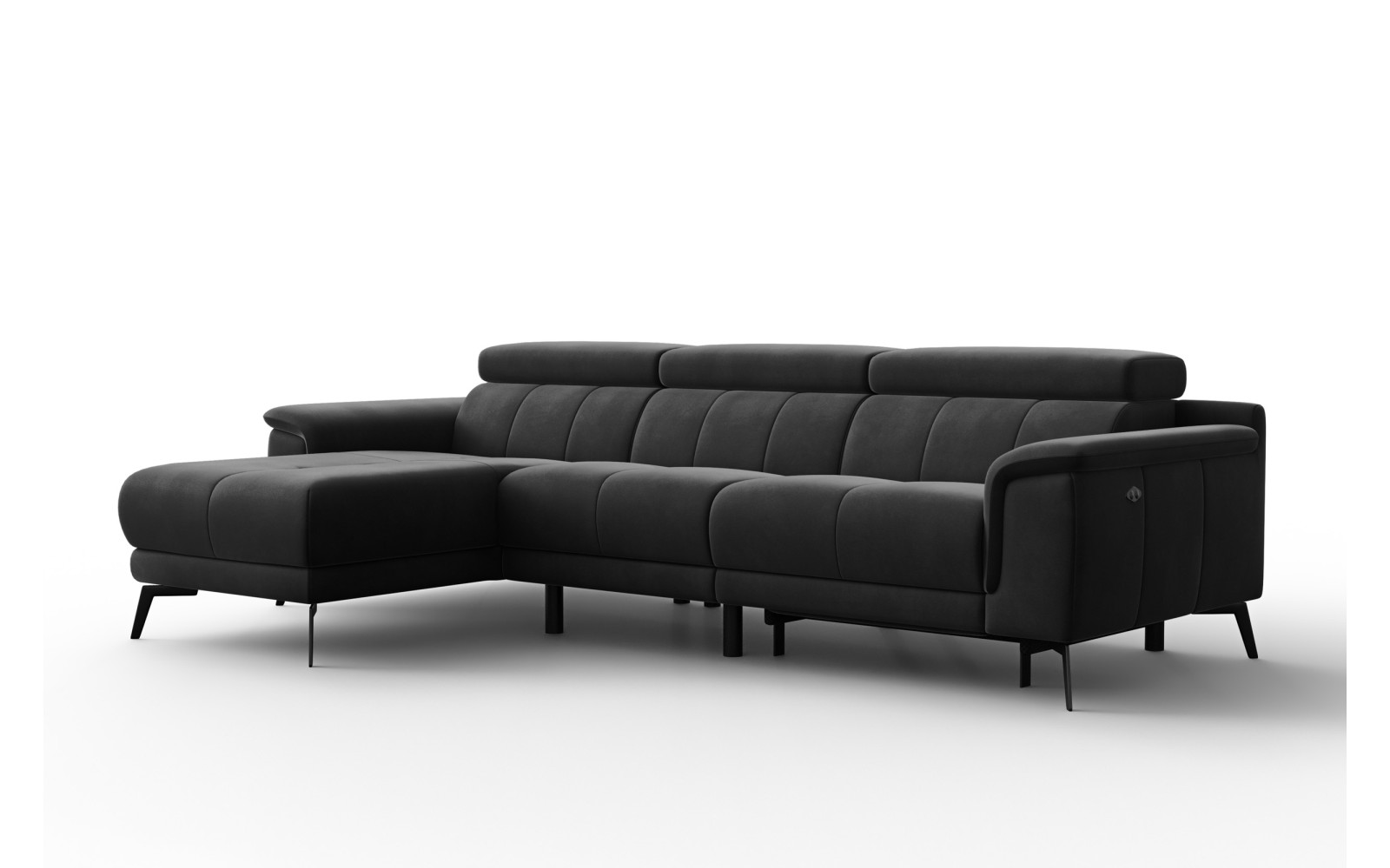 Canapé d'angle relax 4 places gauche FIERO, tissu velours noir
