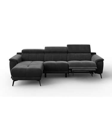 Canapé d'angle relax 4 places gauche FIERO, tissu velours noir