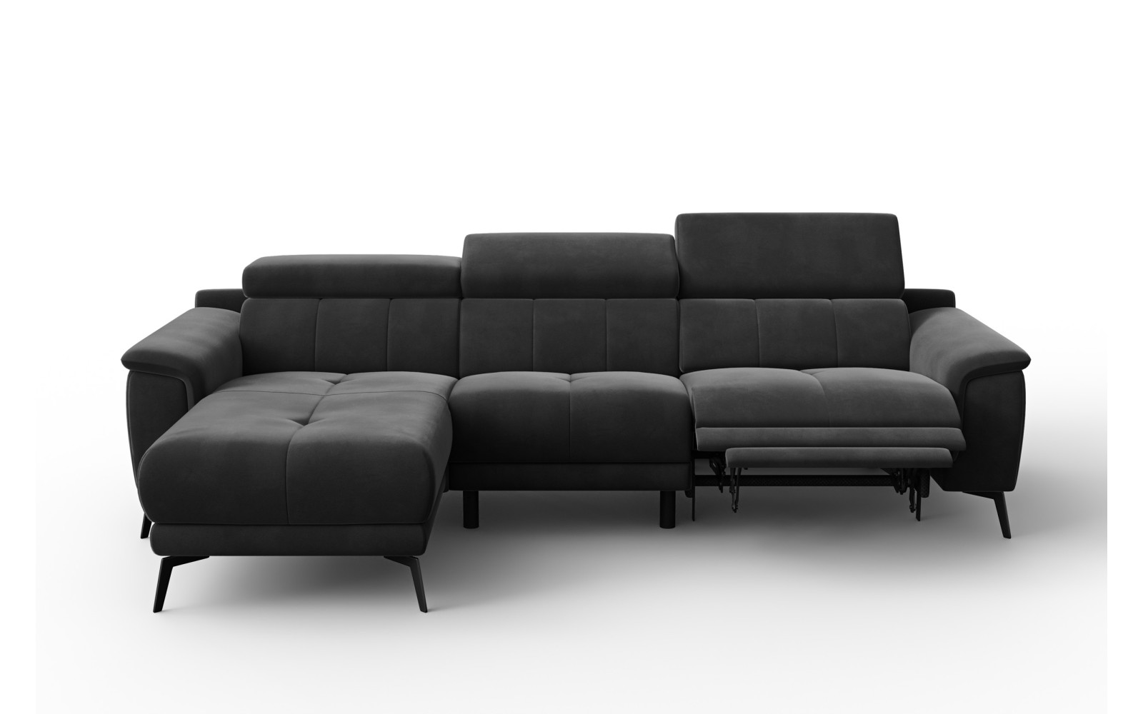 Canapé d'angle relax 4 places gauche FIERO, tissu velours noir