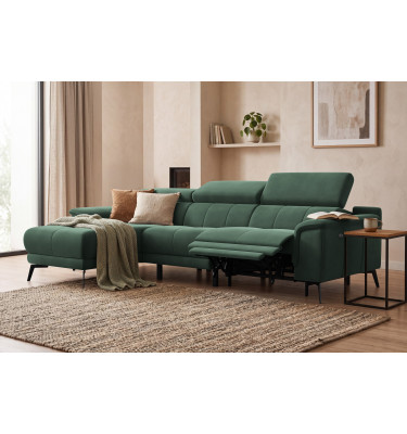 Canapé d'angle relax 4 places gauche FIERO, tissu velours vert