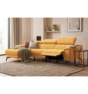 Canapé d'angle relax 4 places gauche FIERO, tissu velours jaune