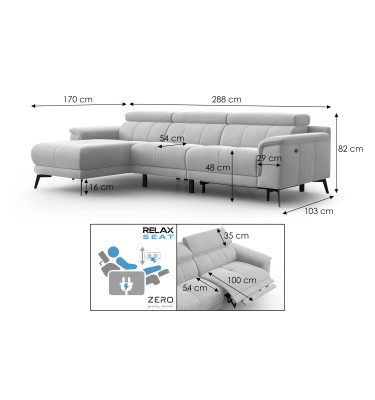 Canapé d'angle relax 4 places gauche FIERO, tissu velours noir