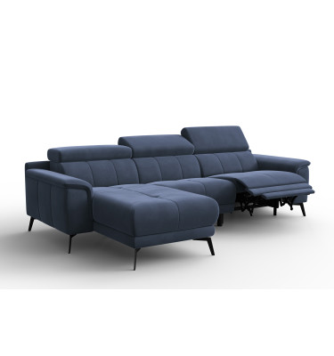 Canapé d'angle relax 4 places gauche FIERO, tissu velours bleu marine