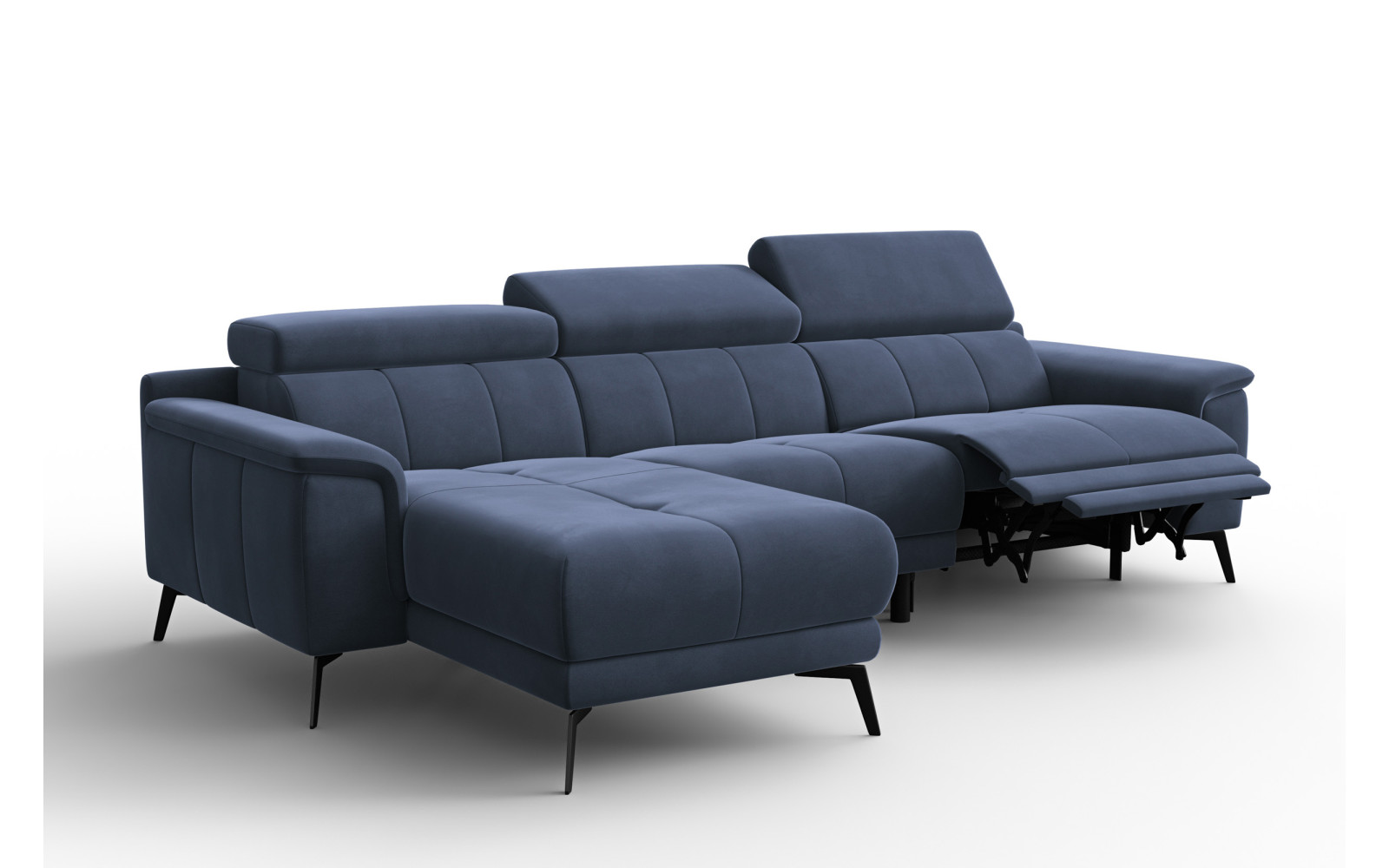 Canapé d'angle relax 4 places gauche FIERO, tissu velours bleu marine