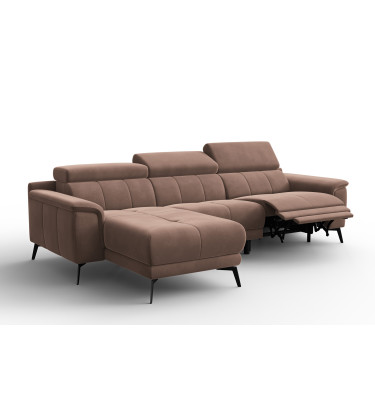 Canapé d'angle relax 4 places gauche FIERO, tissu velours marron