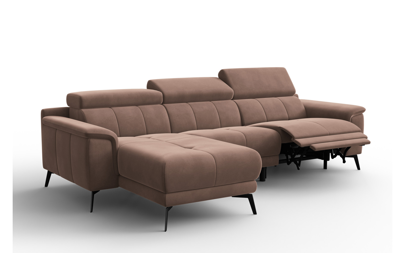 Canapé d'angle relax 4 places gauche FIERO, tissu velours marron