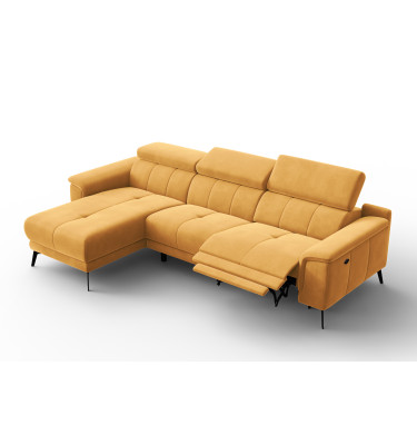 Canapé d'angle relax 4 places gauche FIERO, tissu velours jaune