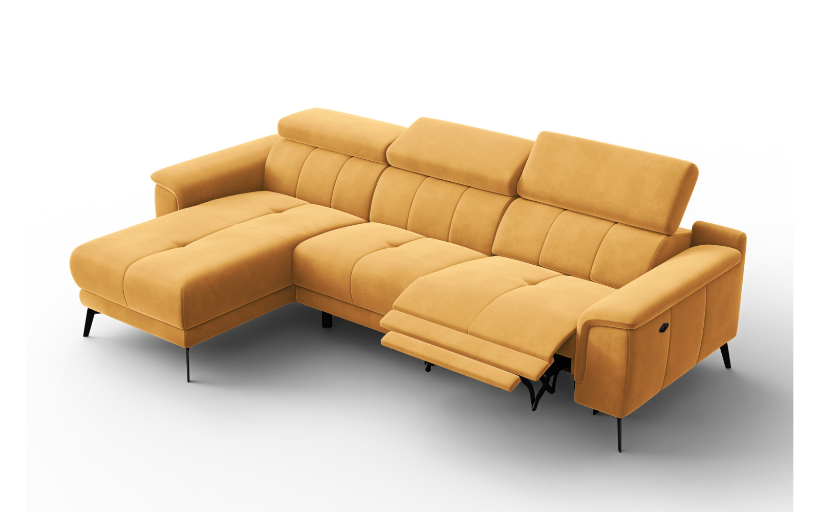 Canapé d'angle relax 4 places gauche FIERO, tissu velours jaune