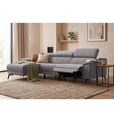 Canapé d'angle relax 4 places gauche FIERO, tissu velours gris foncé