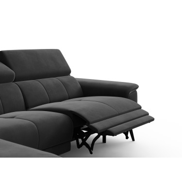 Canapé d'angle relax 4 places gauche FIERO, tissu velours noir