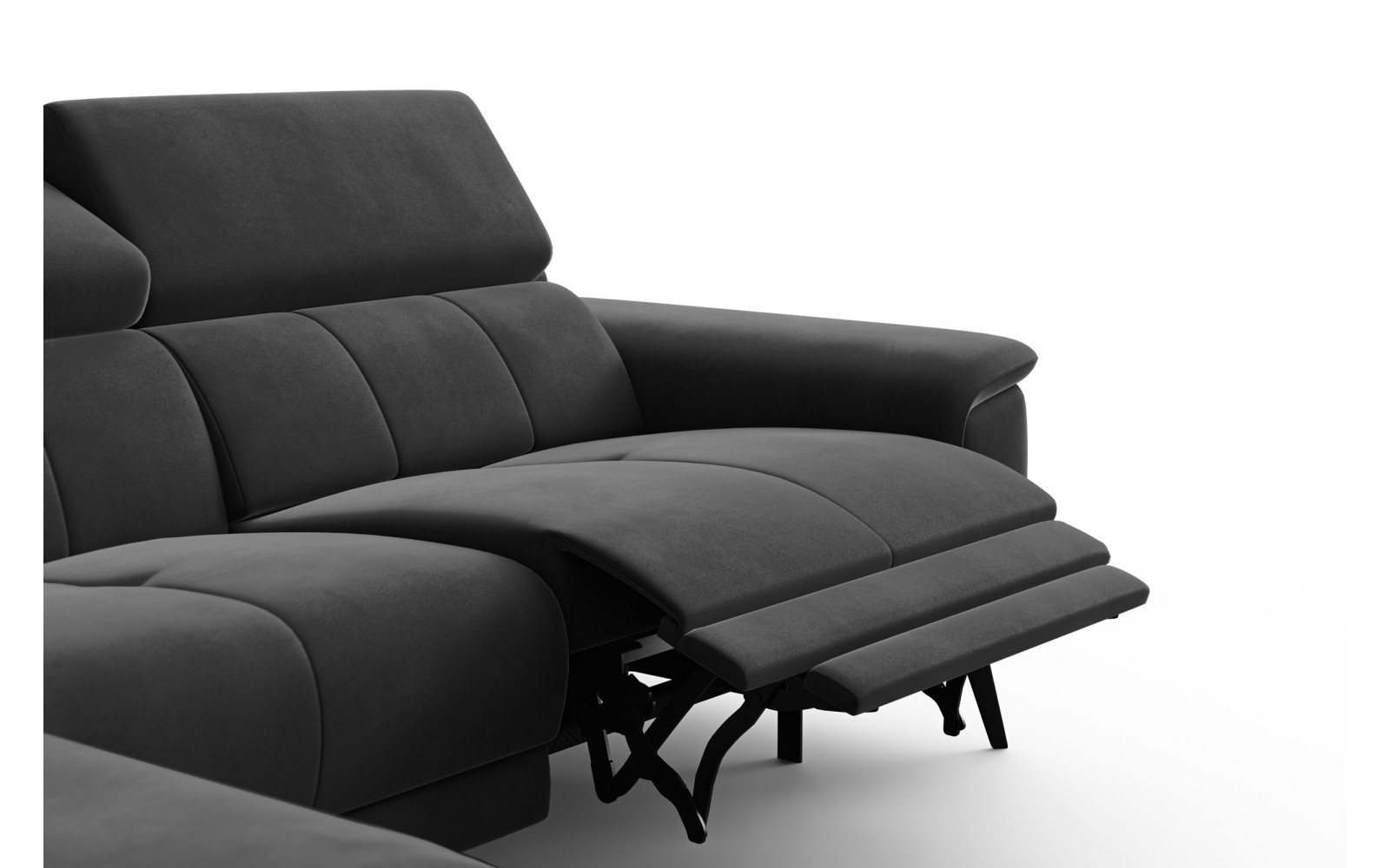 Canapé d'angle relax 4 places gauche FIERO, tissu velours noir