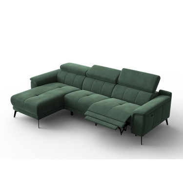 Canapé d'angle relax 4 places gauche FIERO, tissu velours vert