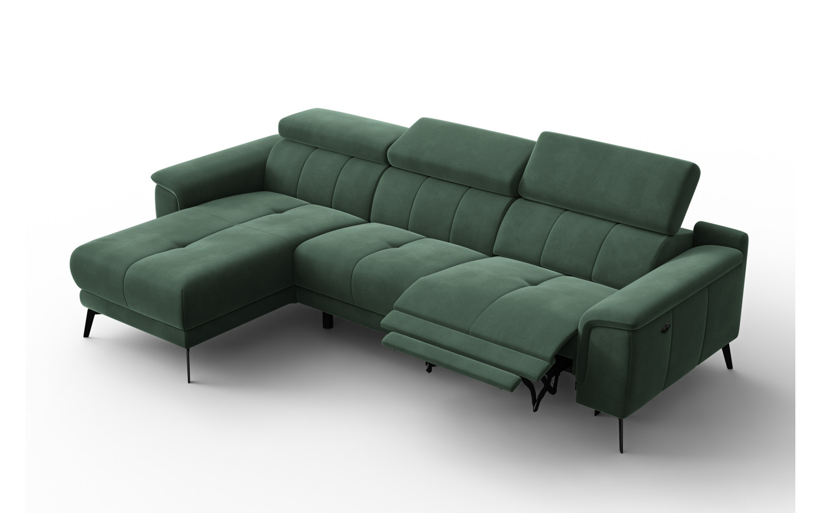 Canapé d'angle relax 4 places gauche FIERO, tissu velours vert