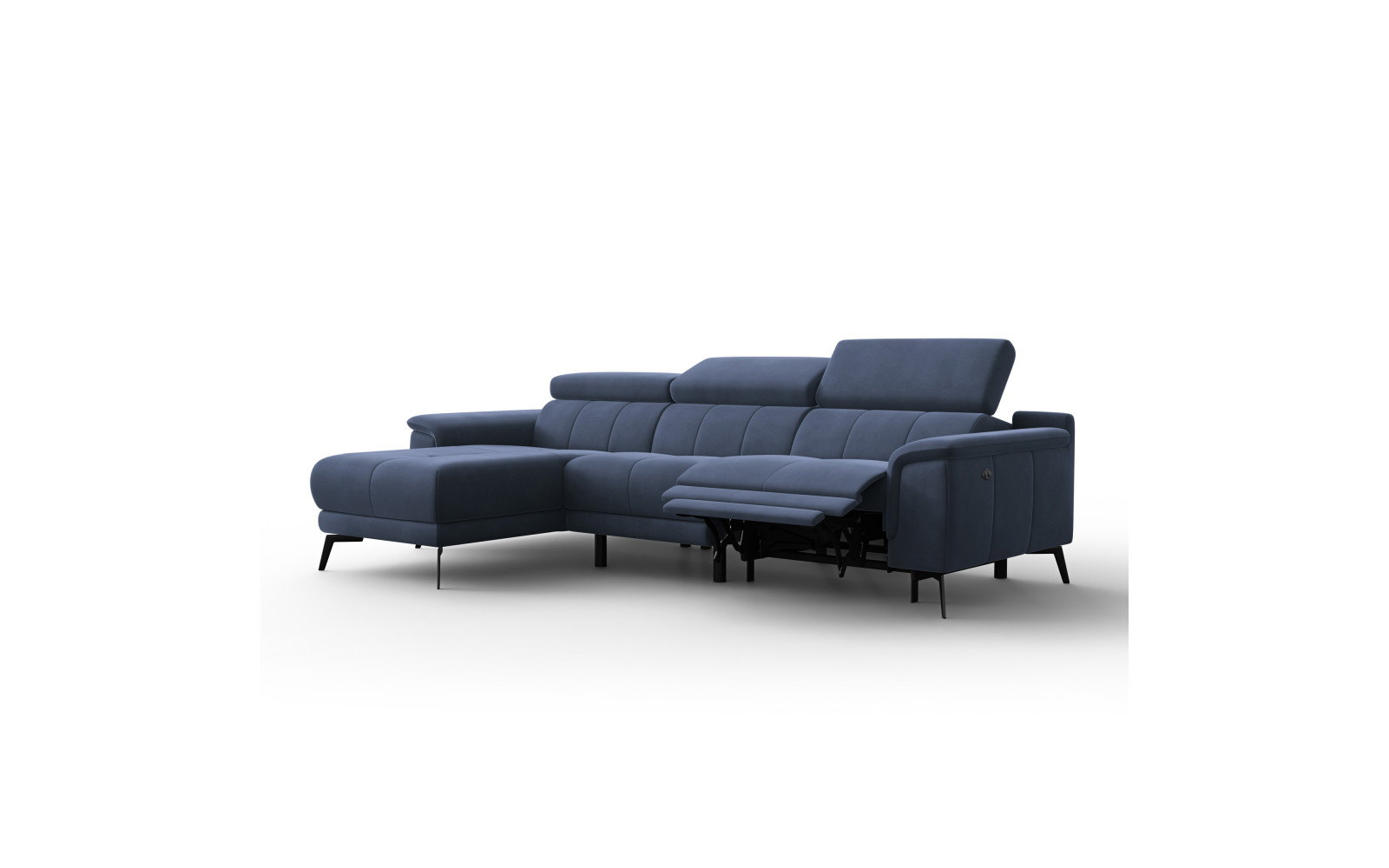 Canapé d'angle relax 4 places gauche FIERO, tissu velours bleu marine