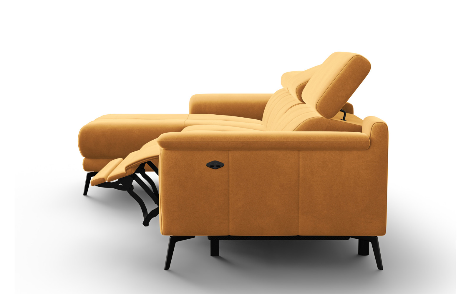 Canapé d'angle relax 4 places gauche FIERO, tissu velours jaune