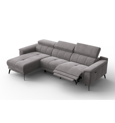 Canapé d'angle relax 4 places gauche FIERO, tissu velours gris foncé