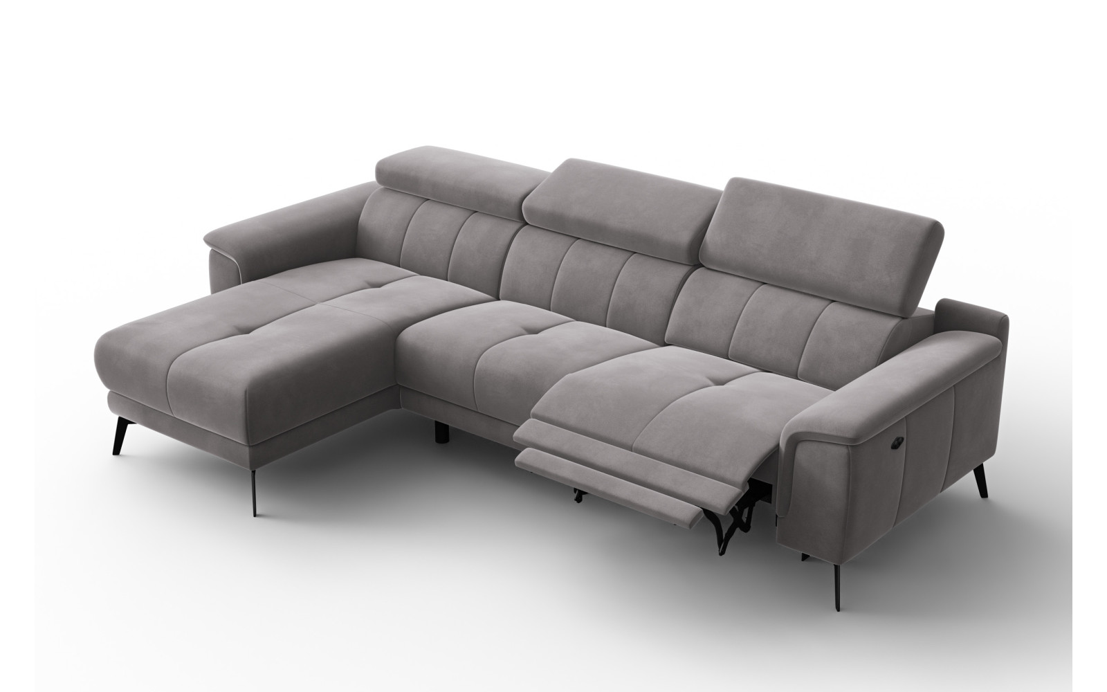Canapé d'angle relax 4 places gauche FIERO, tissu velours gris foncé