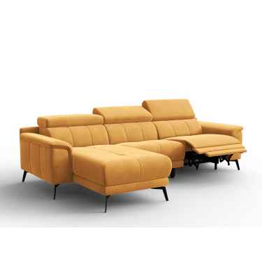 Canapé d'angle relax 4 places gauche FIERO, tissu velours jaune