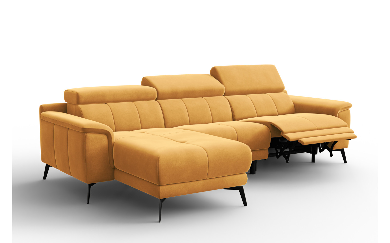 Canapé d'angle relax 4 places gauche FIERO, tissu velours jaune