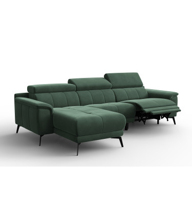 Canapé d'angle relax 4 places gauche FIERO, tissu velours vert