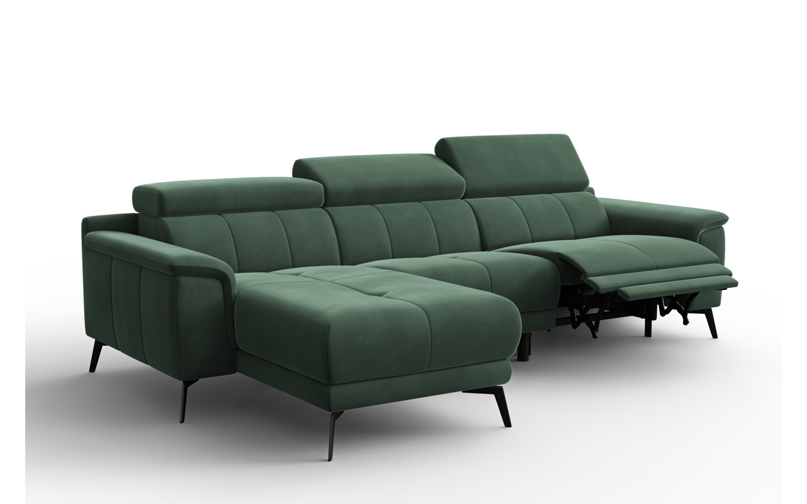 Canapé d'angle relax 4 places gauche FIERO, tissu velours vert