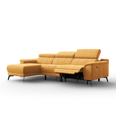 Canapé d'angle relax 4 places gauche FIERO, tissu velours jaune