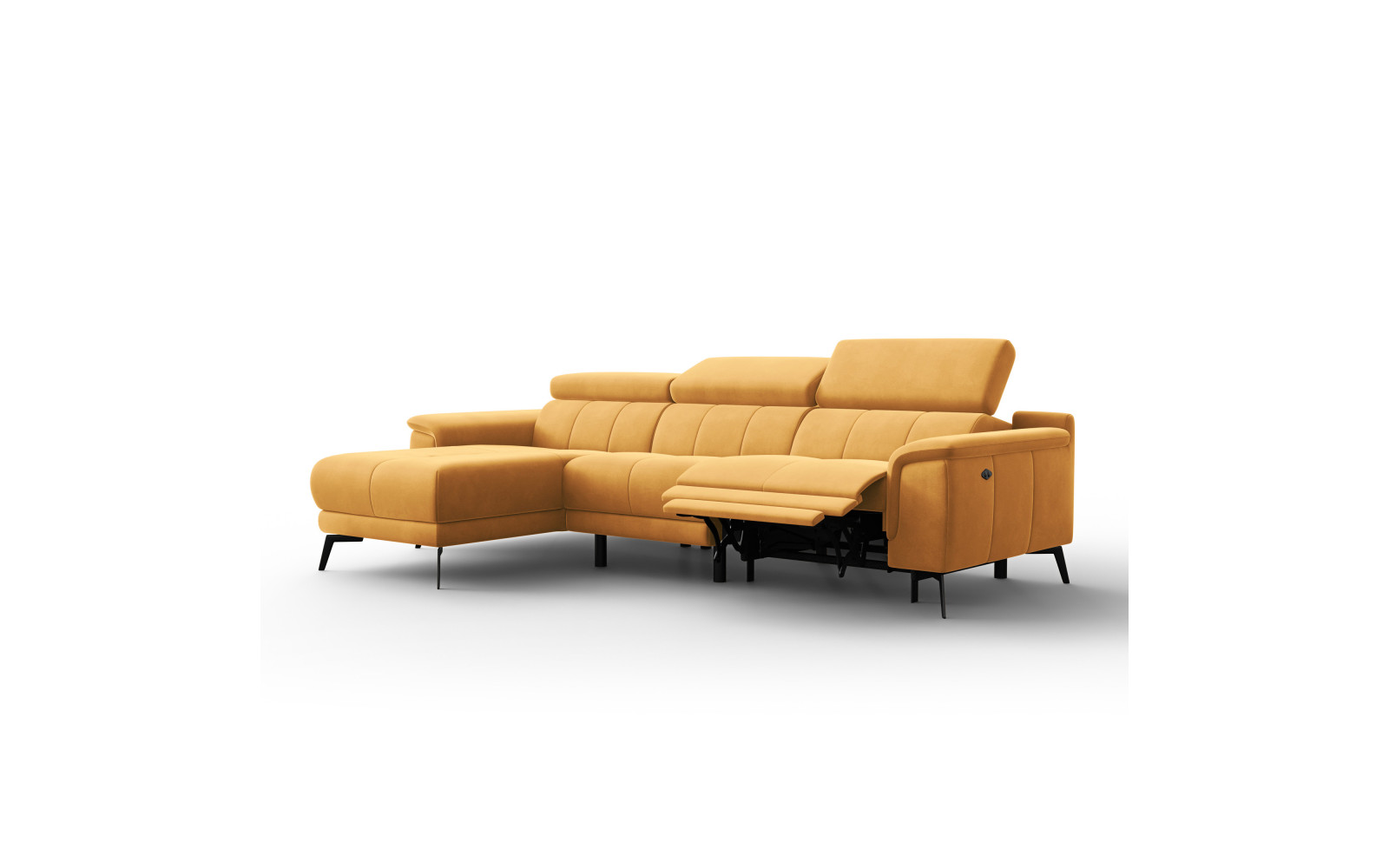 Canapé d'angle relax 4 places gauche FIERO, tissu velours jaune