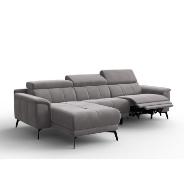 Canapé d'angle relax 4 places gauche FIERO, tissu velours gris foncé