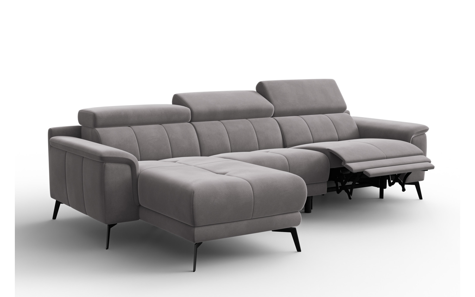 Canapé d'angle relax 4 places gauche FIERO, tissu velours gris foncé
