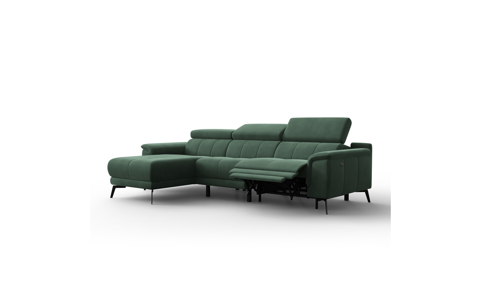 Canapé d'angle relax 4 places gauche FIERO, tissu velours vert