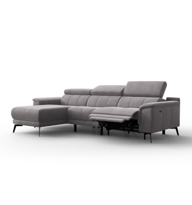 Canapé d'angle relax 4 places gauche FIERO, tissu velours gris foncé
