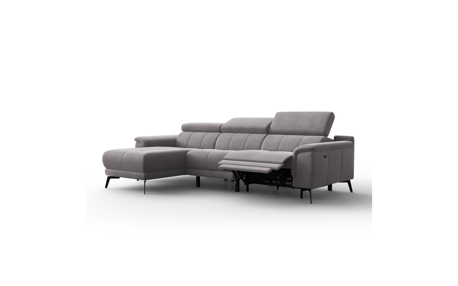 Canapé d'angle relax 4 places gauche FIERO, tissu velours gris foncé