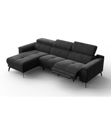 Canapé d'angle relax 4 places gauche FIERO, tissu velours noir