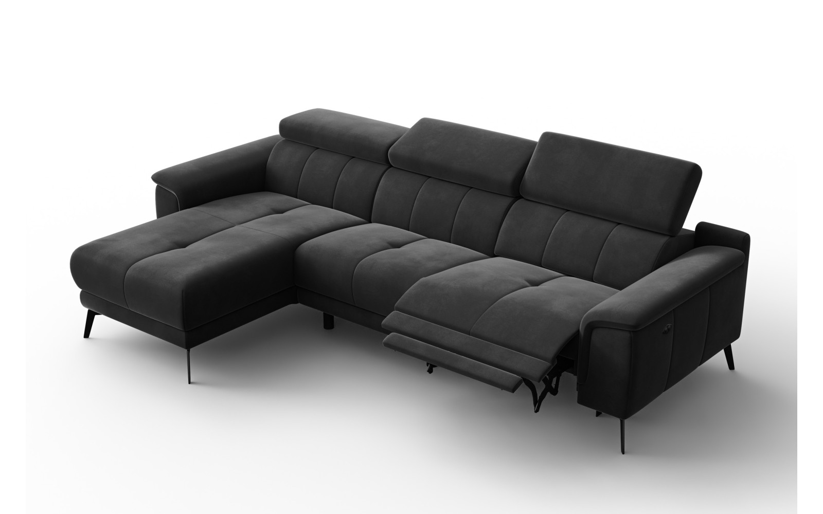 Canapé d'angle relax 4 places gauche FIERO, tissu velours noir