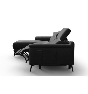 Canapé d'angle relax 4 places gauche FIERO, tissu velours noir