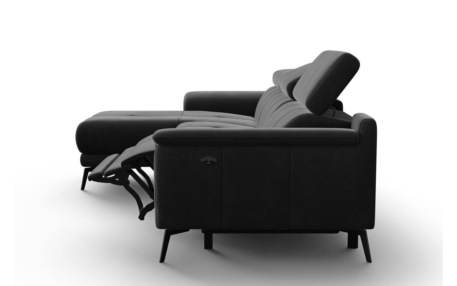 Canapé d'angle relax 4 places gauche FIERO, tissu velours noir