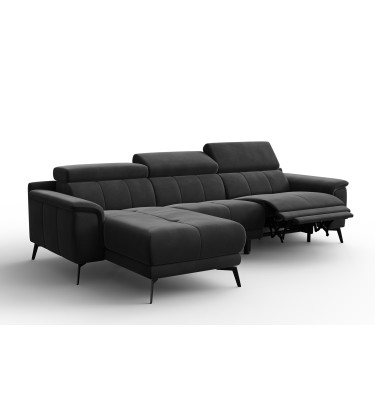 Canapé d'angle relax 4 places gauche FIERO, tissu velours noir