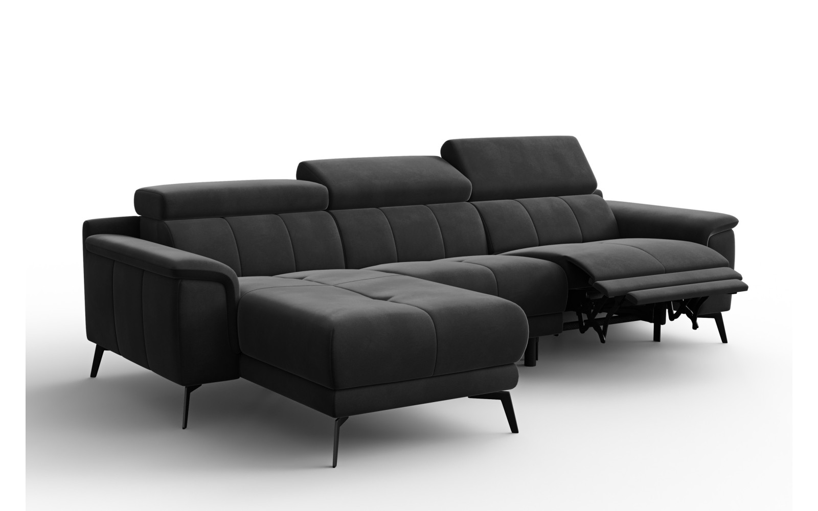 Canapé d'angle relax 4 places gauche FIERO, tissu velours noir