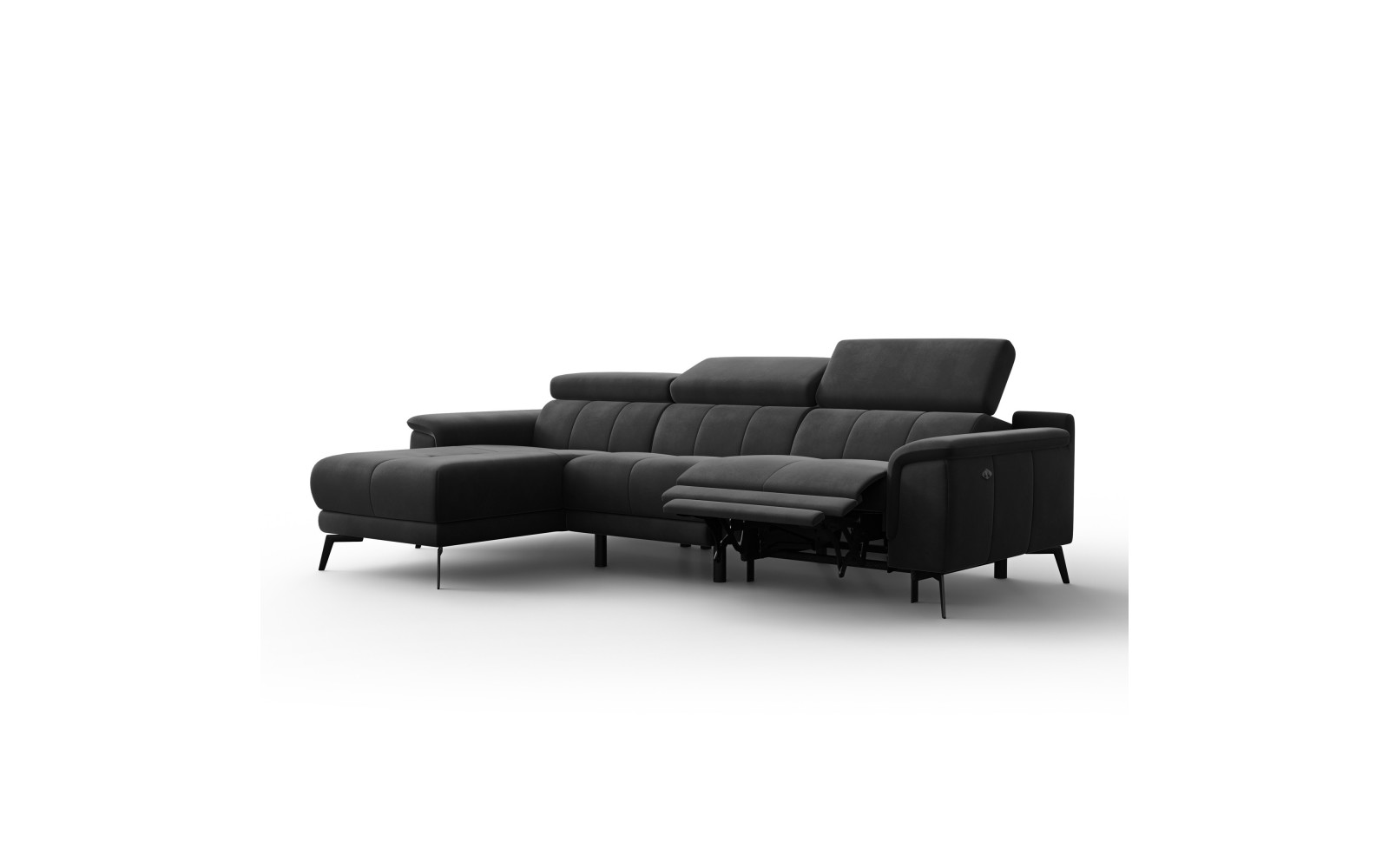 Canapé d'angle relax 4 places gauche FIERO, tissu velours noir