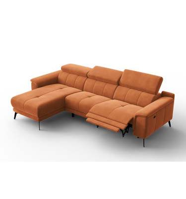 Canapé d'angle relax 4 places gauche FIERO, tissu velours orange