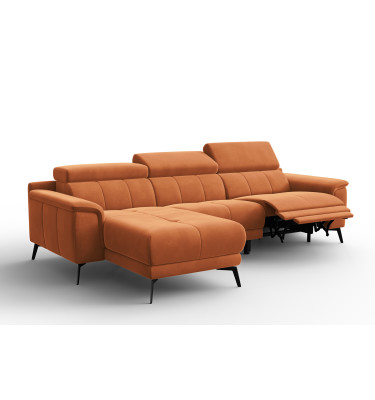 Canapé d'angle relax 4 places gauche FIERO, tissu velours orange